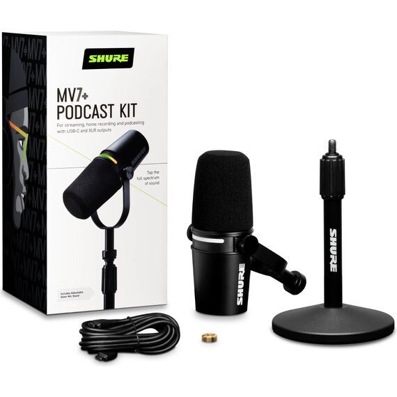 Микрофон для подкаста Shure MV7+ C подставкой для рабочего стола Black, Цвет: Black, Тип подставки: Для рабочего стола, изображение 4
